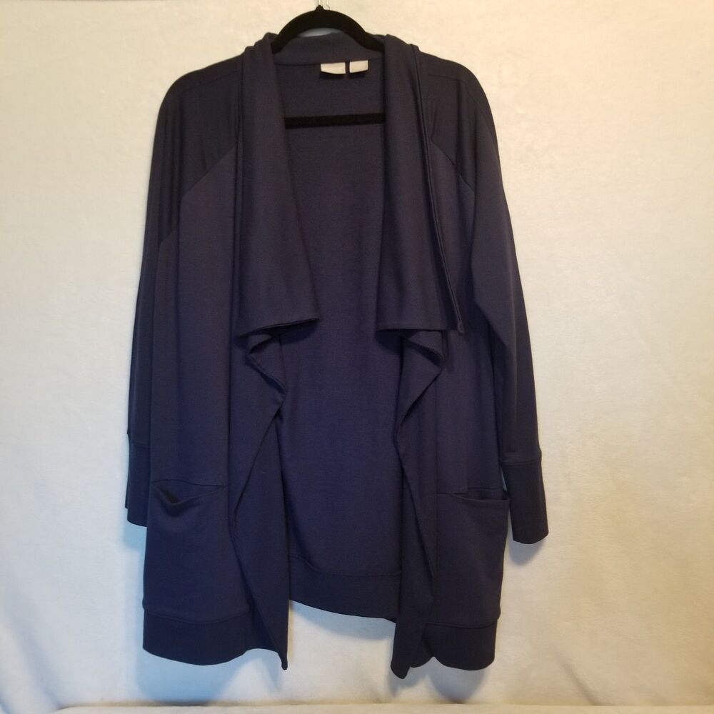 Chicos Zenergy 2 (L) Cardigan Sweater Open Waterfall Navy Blue Basic Classic